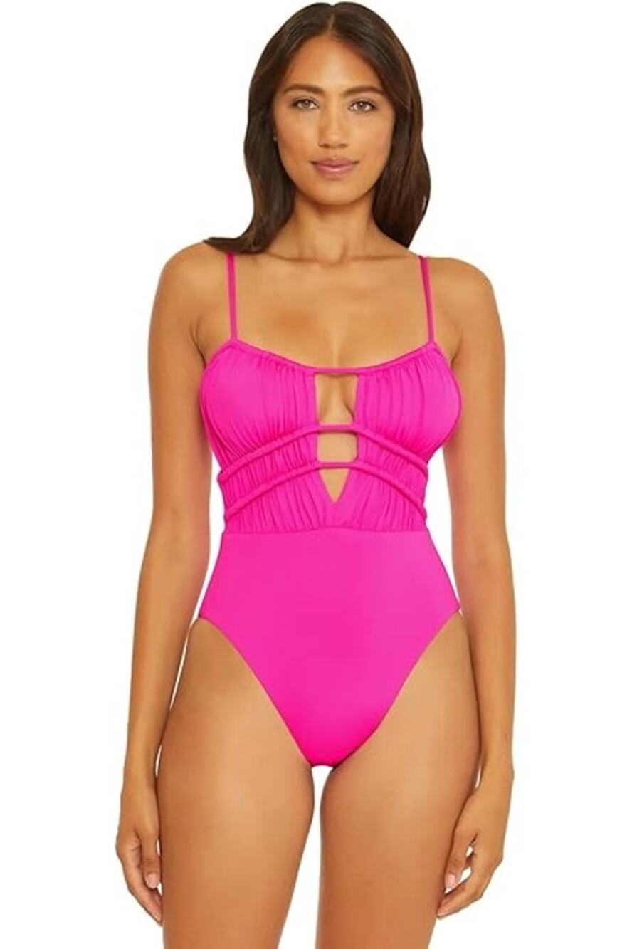 Becca Rebecca Virtue Color Code Sarai Pink Plunge One Piece Swimsuit Size M
